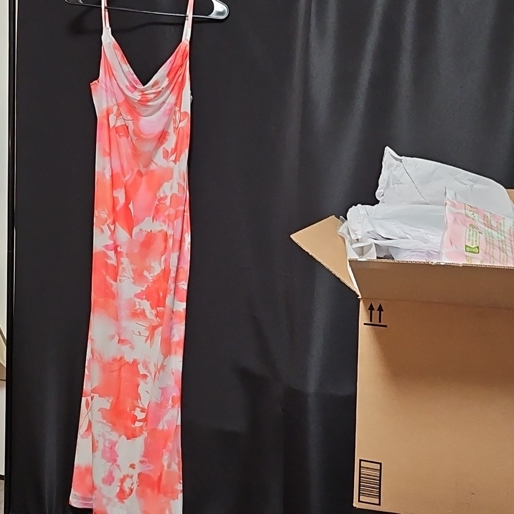 Vibrant Coral Flora Slim Fit Maxi Dress NWT WELL LINED - Picture 7 of 7